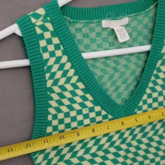 FULL TILT Wavy Checkerboard Womens Vest Size XS Green Pastel Yellow Y2K Punk - Picture 4 of 9